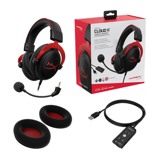 Przewodowy zestaw słuchawkowy do gier HyperX Cloud II z dźwiękiem przestrzennym 7.1, słuchawki do gier Hi-Fi, odłączany mikrofon z funkcją redukcji szumów, karta dźwiękowa USB do komputerów PC, PS4 i Xbox