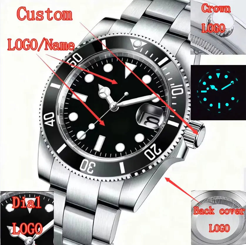 DIY Custom Automatic Watch Logo for Men High Quality NH35 Diving Mechanical Watches Sapphire Waterproof Ceramic Bezel 120 Click