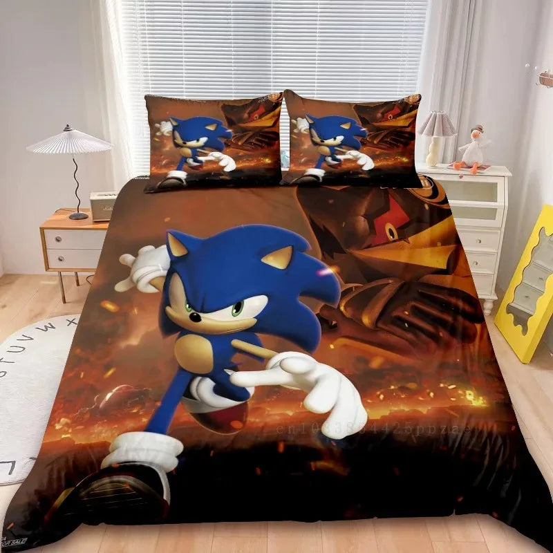 2/3-teiliges Sonic-Bettbezug-Set für Kinder, Bettdeckenbezug-Set für Schlafzimmerdeko, Teenager- und Kindergeschenke, Einzel- und Doppelbett