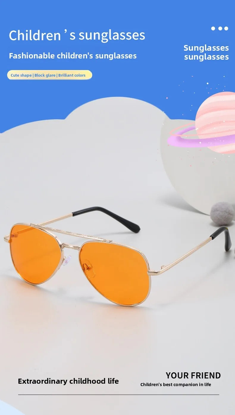 UV400-solglasögon i metall för pojkar och flickor, Toad-solglasögon för barn, pojkar och flickor, Aviator-solglasögon för spädbarn