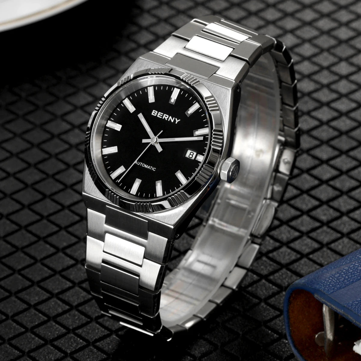 Orologio automatico da uomo BERNY, dorato, vetro zaffiro, lancette luminescenti, originale al 100%, dotato di movimento PT5000, rivestimento antiriflesso, modello di lusso con lunetta intercambiabile, impermeabile fino a 5 ATM.