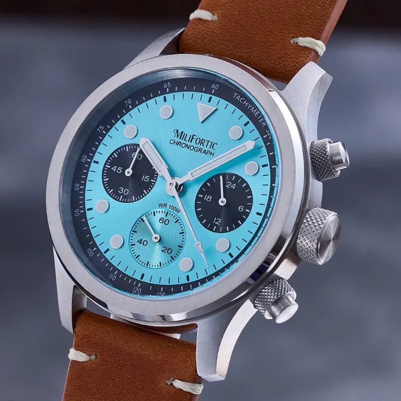 Milifortic 39MM Fashion Chronograph Watch Man R086 Retro C3Luminous Stainless Steel Waterproof 100M VK63 Quartz Watches For Man