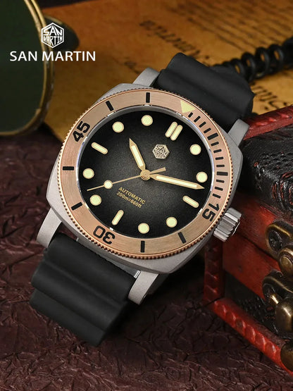 San Martin 42mm Retro Titanium Diver Watch NH35 Automatic Men Mechanical Watches Bronze Bezel Sapphire Luminous Waterproof 200m