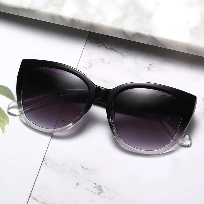 Retro-mode Cat Eye-solglasögon för kvinnor, märkesglasögon, gradientlinser, enkel design med breda ben, unisex, Cateye-modell för kvinnor, UV400