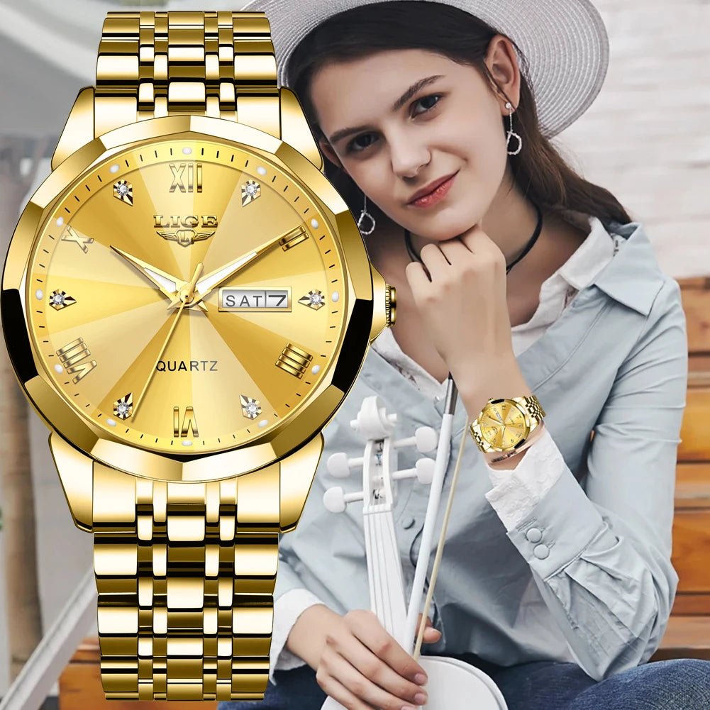 LIGE Fashion Quartz Wristwatches Casual Sport Military Watch For Women Top Brand Luxury Waterproof Watch Ladies Relogio Feminino