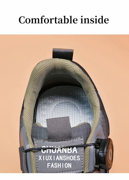 Rotary Buckle Men's Trekking Sneakers Outdoor Platform Hiking Shoes Men Sports Shoes Comfortable Non-slip Climbing Walking Shoes