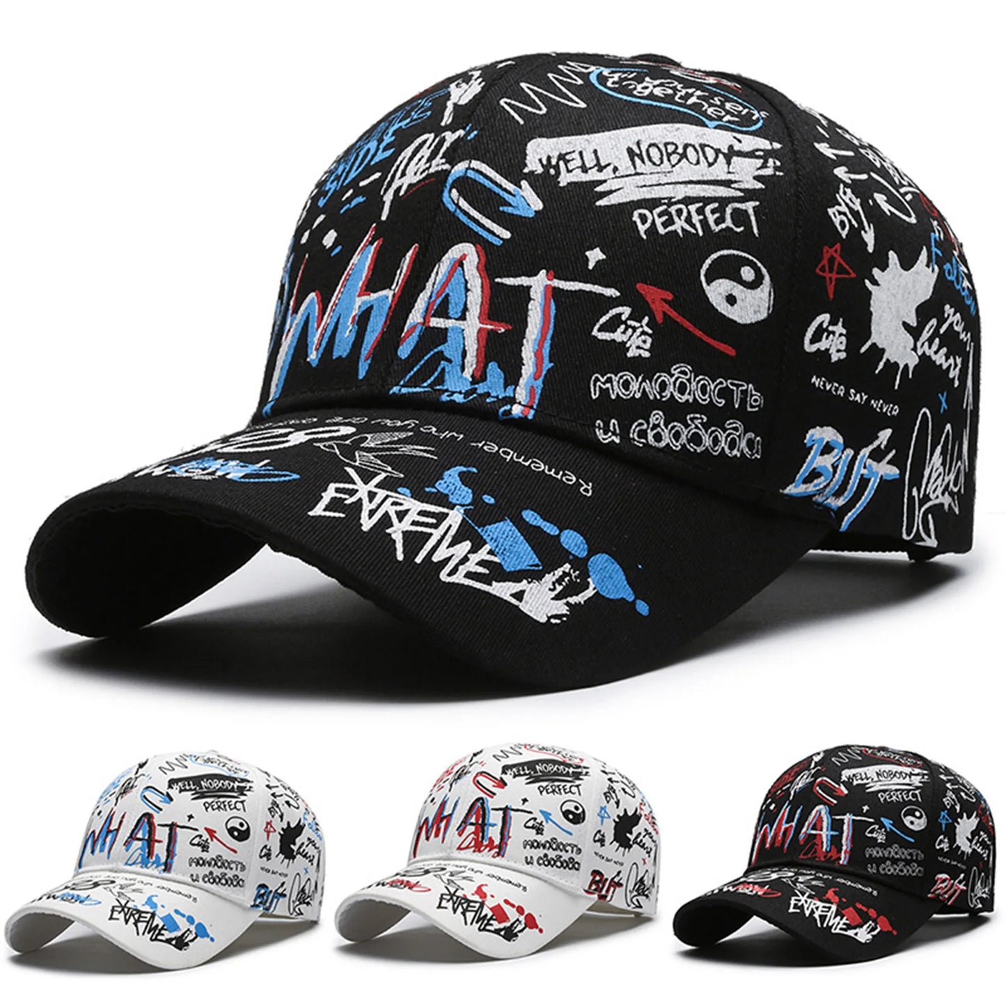 Graffiti Print Baseball Cap Adjustable Sun Protection Breathable Hat for Outdoor Activities Fishing Camping