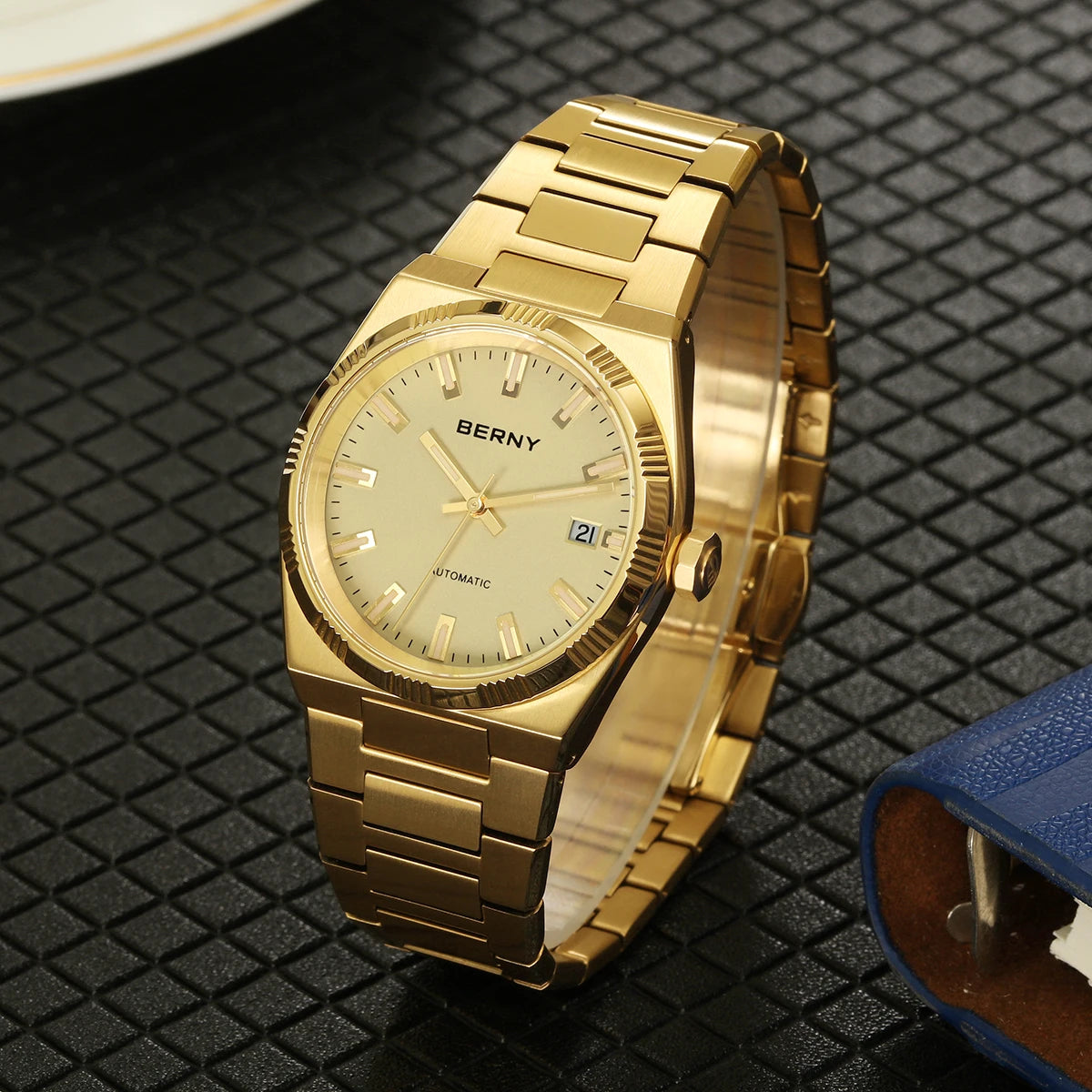 Orologio automatico da uomo BERNY, dorato, vetro zaffiro, lancette luminescenti, originale al 100%, dotato di movimento PT5000, rivestimento antiriflesso, modello di lusso con lunetta intercambiabile, impermeabile fino a 5 ATM.