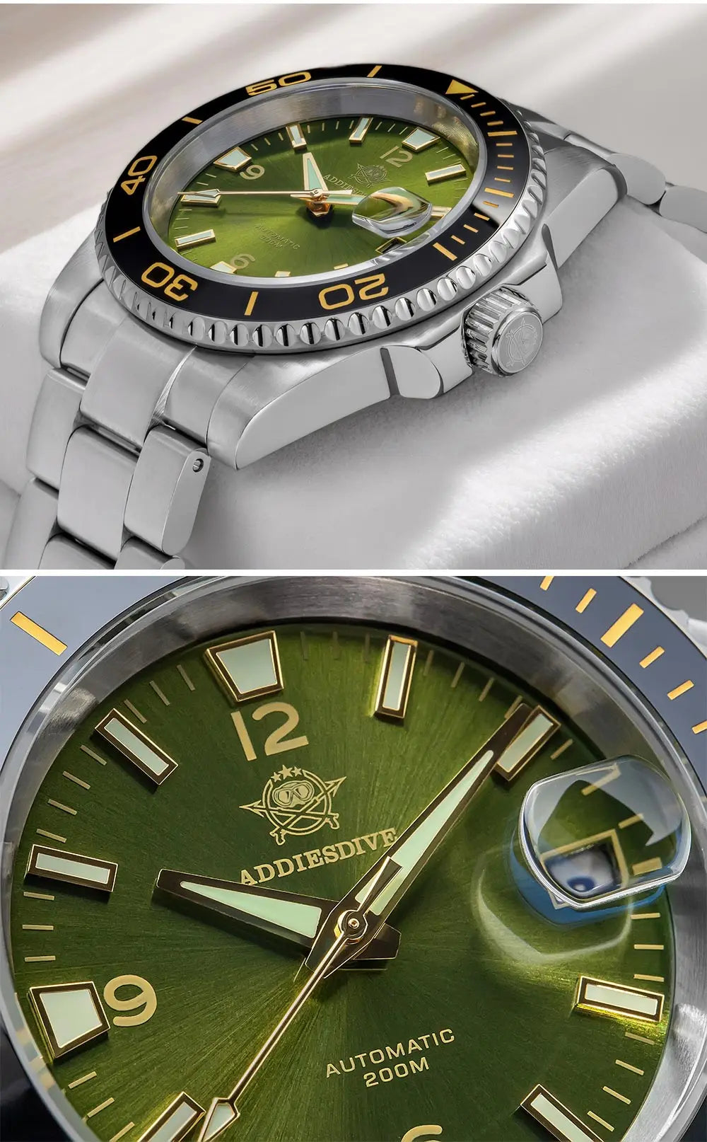 ADDIESDIVE New Diving Gift Watch Men 8215 Automatic Sapphire AR Coated Glass Ceramic Bezel Waterproof 200m Luminous Stainless St