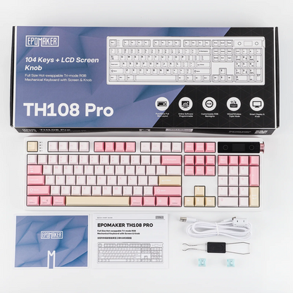 EPOMAKER TH108 PRO 100% Full-Sized Hot-Swap Wired/BT/2.4Ghz Wireless Mechanical Keyboard with Screen & Knob 10000mAh Battery