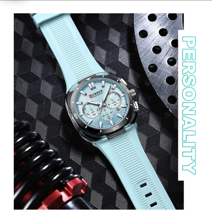 Relógio de homem CURREN – Novo modelo de luxo com movimento de quartzo, bracelete em silicone, estilo desportivo, multifunções, à prova de água, luminoso, com indicação da data e cronómetro.