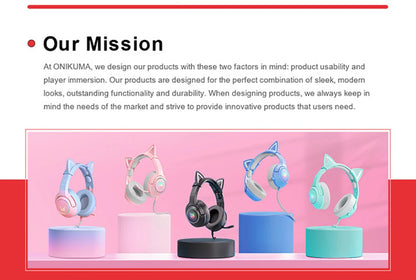 ONIKUMA Gaming Headphones Esports Package with Dynamic RGB Light Detachable Cat Ears Mouse Holder Wired Headset with Mic Gamer
