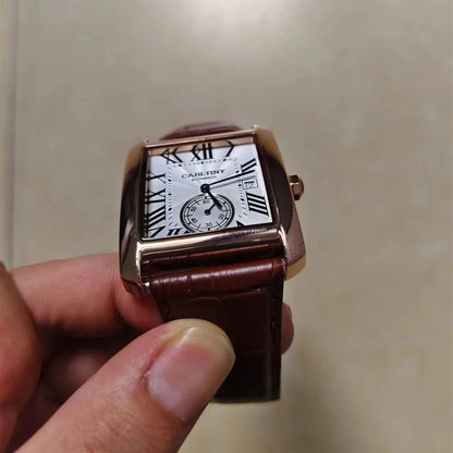 Luksusarmbåndsur til mænd – Mekanisk armbåndsur, elegant model fra et kendt mærke, firkantet urkasse i rustfrit stål, vandtæt – CARLTINY
