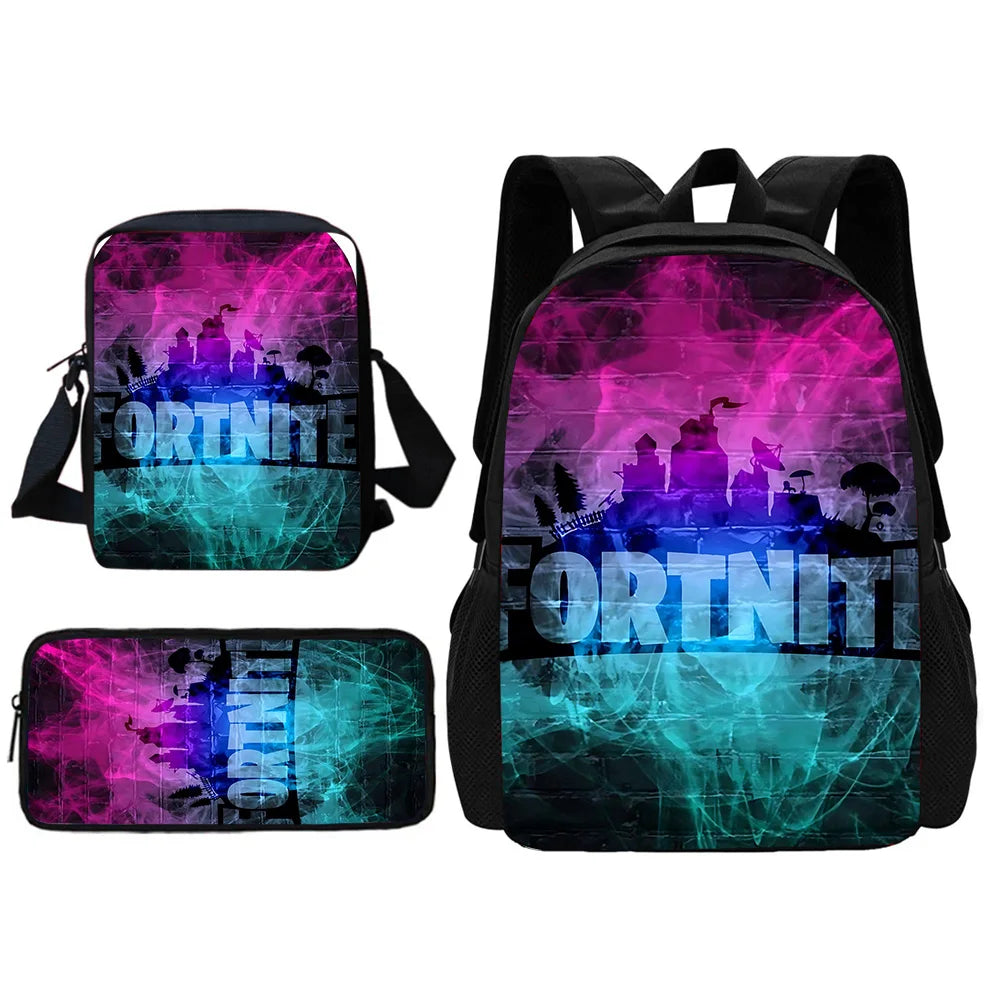 Beliebter FortniteS Schulrucksack für Kinder mit Umhängetasche und Federtaschen – Schultaschen für Jungen und Mädchen, ideales Geschenk