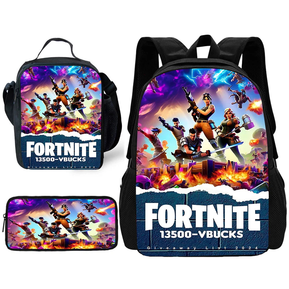 Hot Game Child School Backpack with Lunch Bags ,Design-F-FortniteS Pencil Bags ,School Bags for Boys Girls Best Gift