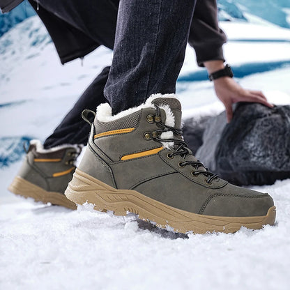 Bottes de neige pour hommes, nouvelle collection hiver 2026, bottes montantes à semelle épaisse, antidérapantes, pour activités de plein air, chaussures de randonnée confortables, chaudes, en peluche, bottines à la chev