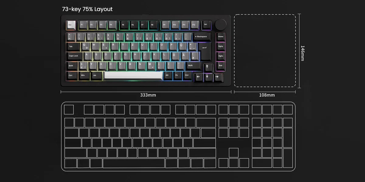 Akko MonsGeek M1 V5 Three-mode Mechanical Keyboard/Barebone Kit VIA 75% 3/5 Pin Customized Hot Swap RGB Rapid Disassemble Gasket