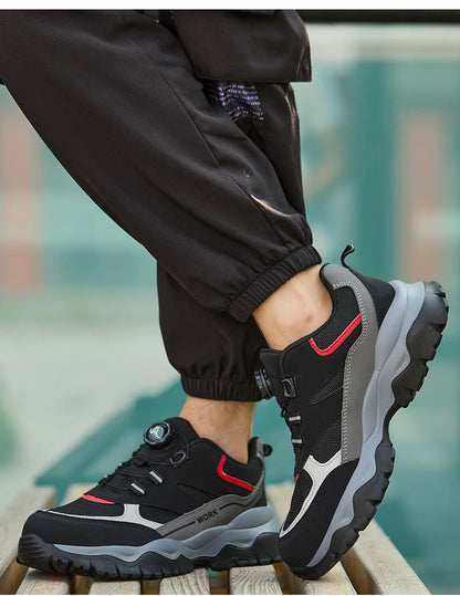 Bottes de travail à boucle rotative, chaussures de sécurité indestructibles pour hommes, chaussures à embout en acier, baskets anti-perforation, chaussures de protection antidérapantes pour le travail.