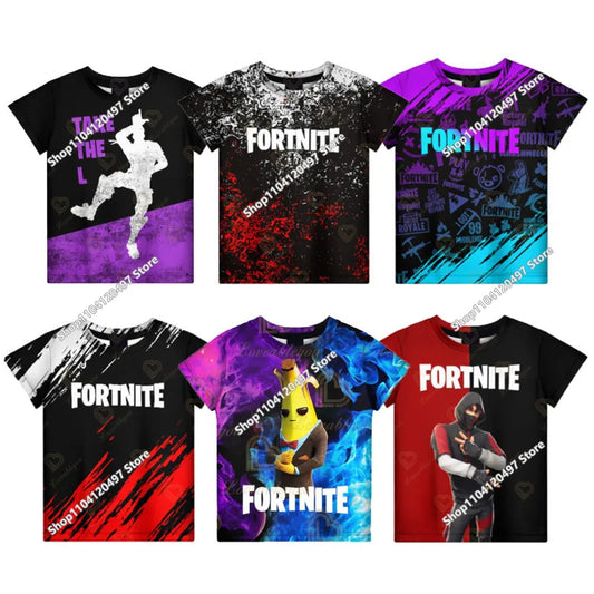 Fortnite T-Shirt für Erwachsene und Kinder, 3D-Digitaldruck, lockere Passform, große Größen, kurzärmeliges Sommer-Tee für Kinder