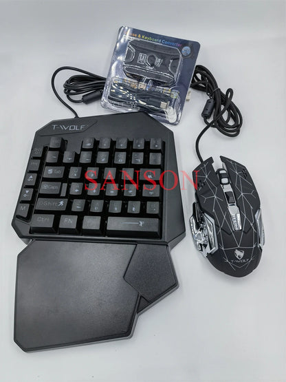 Kit Mobilador Gamer Kit Gaming Keyboard Mouse Mobile Games Converter 3 In 1 Combo One Hand Keyboard for PUBG Mobile Games TF900