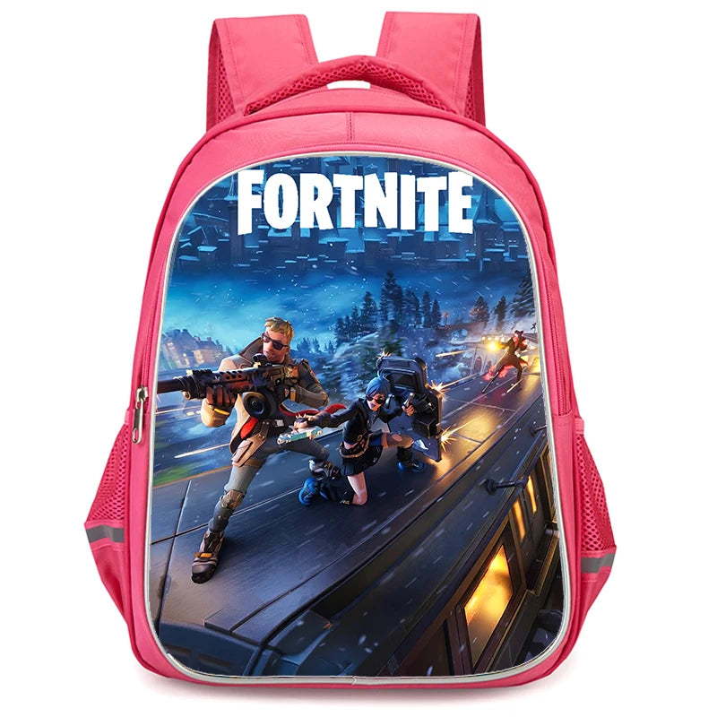 16" Fortnite Cartoon Red Backpack Unisex Dual Zipper Large Capacity School Bag Kids Bookbag Boys Girls Ages 5-8