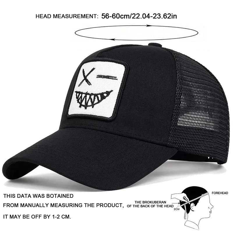 Casquettes de baseball unisexes X à broderie « visage souriant avec dents » – Casquettes de protection solaire pour le printemps et l'été, à porter en extérieur, ajustables, style « trucker » décontracté