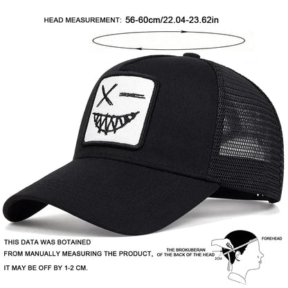 Casquettes de baseball unisexes X à broderie « visage souriant avec dents » – Casquettes de protection solaire pour le printemps et l'été, à porter en extérieur, ajustables, style « trucker » décontracté