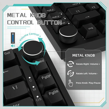 AJAZZ AK820 Wired With Rotary Volume Buttons Hot-Swappable Keys For Office And Home Mechanical Keyboards