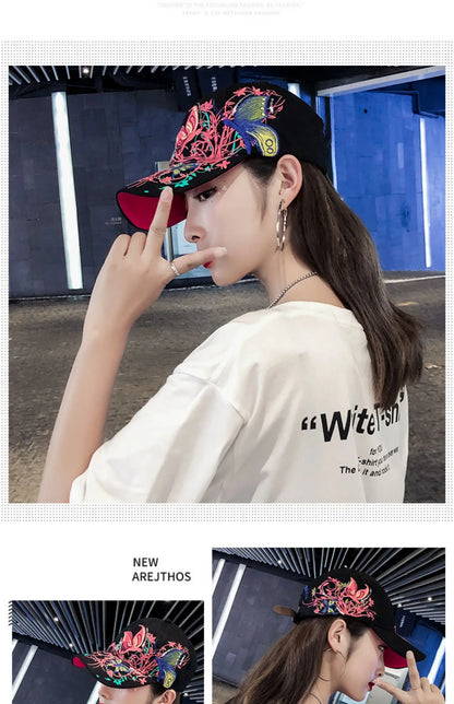 Baseball Cap Women Embroidered Flower Baseball Hat Spring Summer Hats For Women Cotton Snapback Vintage Ethnic Style Sun Visor