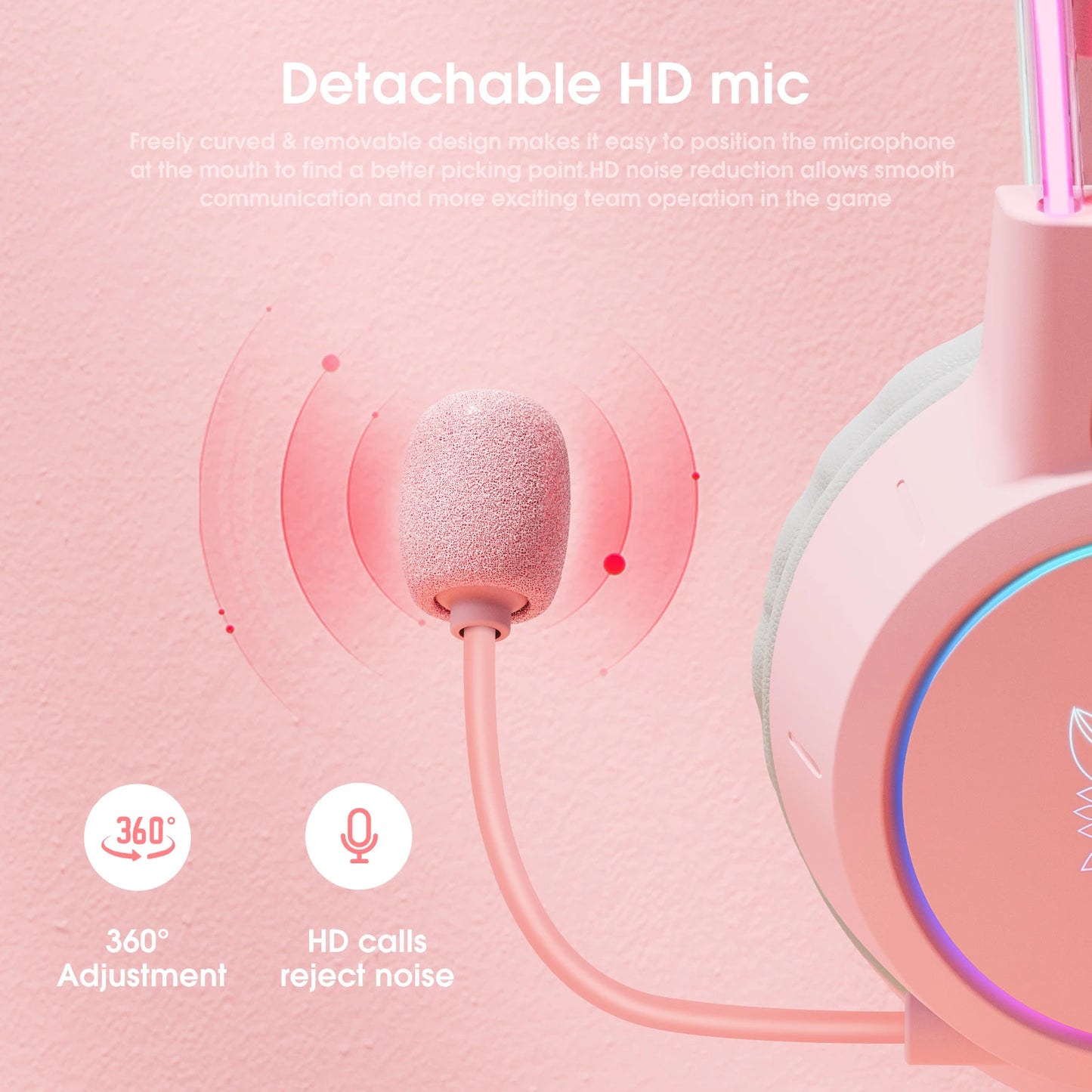 ONIKUMA Gaming Headphones Esports Package with Dynamic RGB Light Detachable Cat Ears Mouse Holder Wired Headset with Mic Gamer