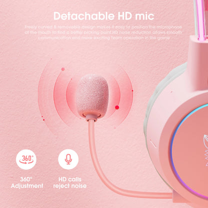ONIKUMA Gaming Headphones Esports Package with Dynamic RGB Light Detachable Cat Ears Mouse Holder Wired Headset with Mic Gamer