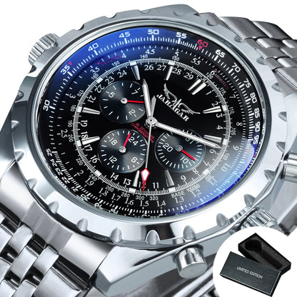 Jaragar Automatic Watch for Men Military Multifunction 3 Sub-Dials Sports Mechanical Watches Top Brand Luxury Leather Steel Band