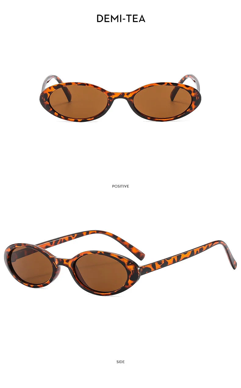 Små ovala solglasögon för kvinnor och män, trendiga, vintage, hiphop, cat-eye, leopardmönster, svarta, punk, UV400, Oculos