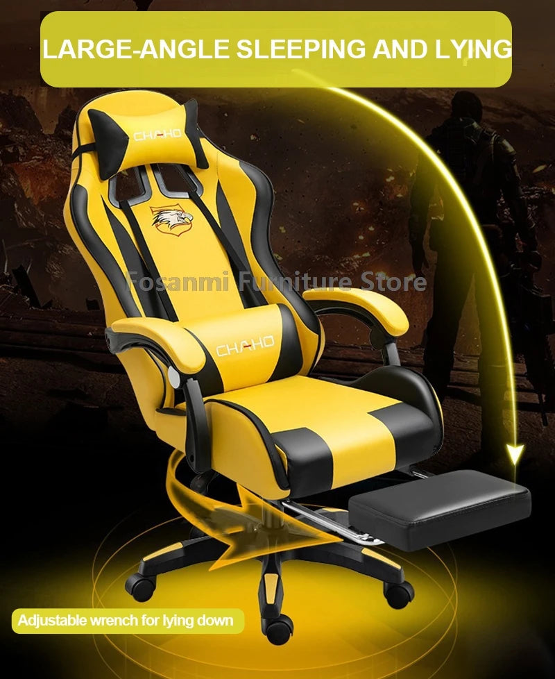 Fosanmi Gaming Chair with Footrest & Headrest, Ergonomic Leather Racing Chair, Swivel Computer Gaming Chair with Adjustable Armrests for Office