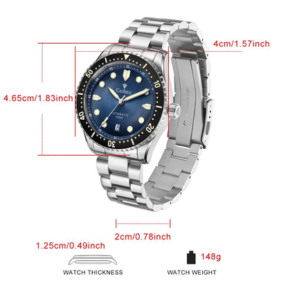 CADISEN Mechanical Automatic Watch Luxury Sapphire Japan MIYOTA 8215 Blue Wristwatch Ceramic Ring Waterproof Gift Men Watch
