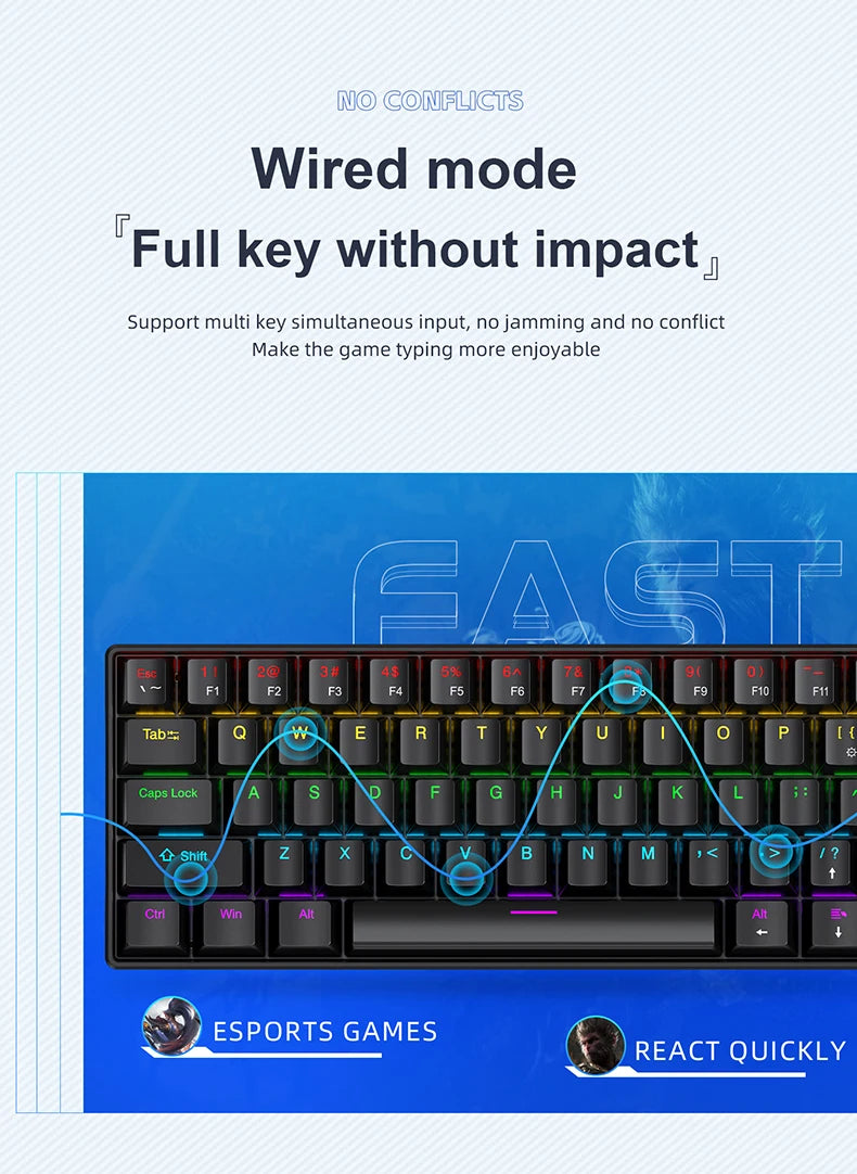 APAYADO K61 Mini Mechanical Keyboard,Wired,61 Keys,Phantom RGB, Black/White Red/Blue Mechanical Switch for Gaming,60% Portable