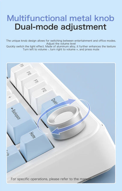 F75 Mechanical Keyboard FREEWOLF 81 Keys Layout Metal Knobs PBT Keycaps,Fully Hot-swappable Keys RGB Multi-color Backlighting