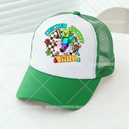 Baseballové čepice Minecrafted Mesh s kreslenými postavičkami – sportovní čepice pro dospělé a děti, pro chlapce i dívky, letní outdoorové čepice s kšiltem proti slunci, dárkové