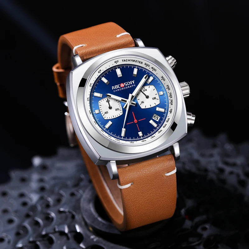 2026 New Square Watches for Men Multi-Functional Three-Eye Six-Pin Timing Waterproof Chronograph Quartz Watch Relogio Masculino