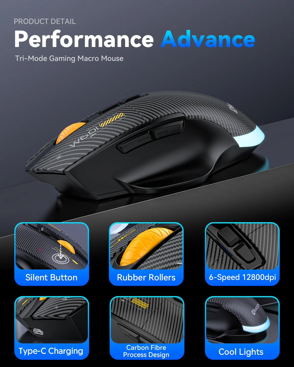 Bluetooth Wireless Gaming Mouse, 12800 DPI Wired/Wireless RGB Mouse with 7 Programmable Buttons,for PC Laptop,Gaming