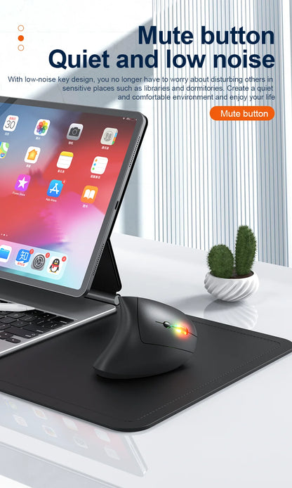 2.4G Bluetooth Wireless Vertical Mouse Rechargeable Ergonomic 1600DPI Adjustable Gaming Mouse 6Buttons for Laptop PC Computer