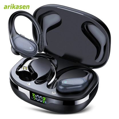 Écouteurs sans fil Sport Bluetooth 5.3, avec micro antibruit, HiFi stéréo 75H, sur l'oreille, affichage LED USB-C IPX6