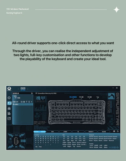 Gravity Planet K1 LITE Wireless Bluetooth Wired Tri-mode Mechanical Keyboard with Backlight for Office, Gaming and General Use