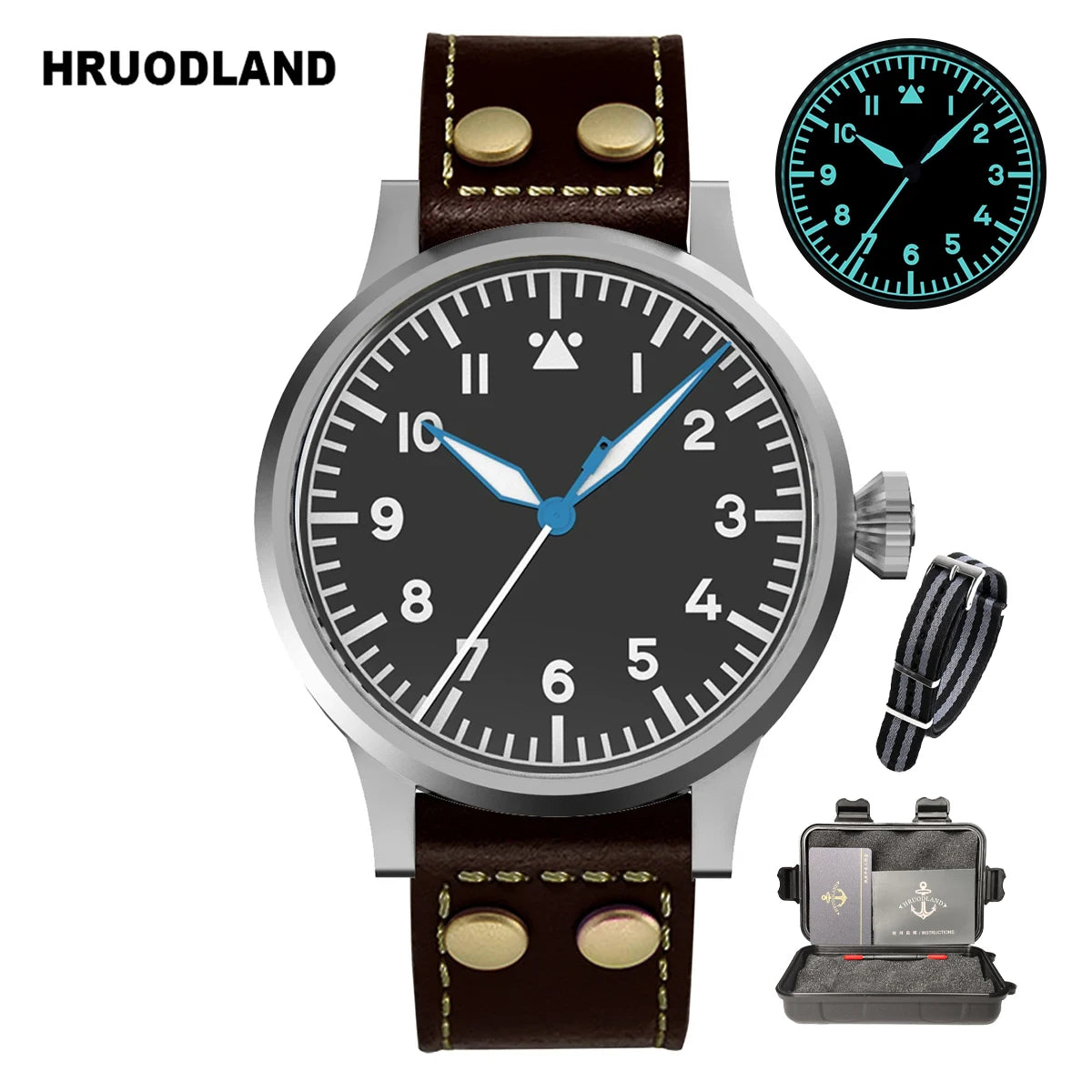 Hruodland Pilot Men's Automatic Mechanical Watch Pt5000 Sapphire Luminous C3 Stainless Steel Waterproof 10Bar reloj hombre
