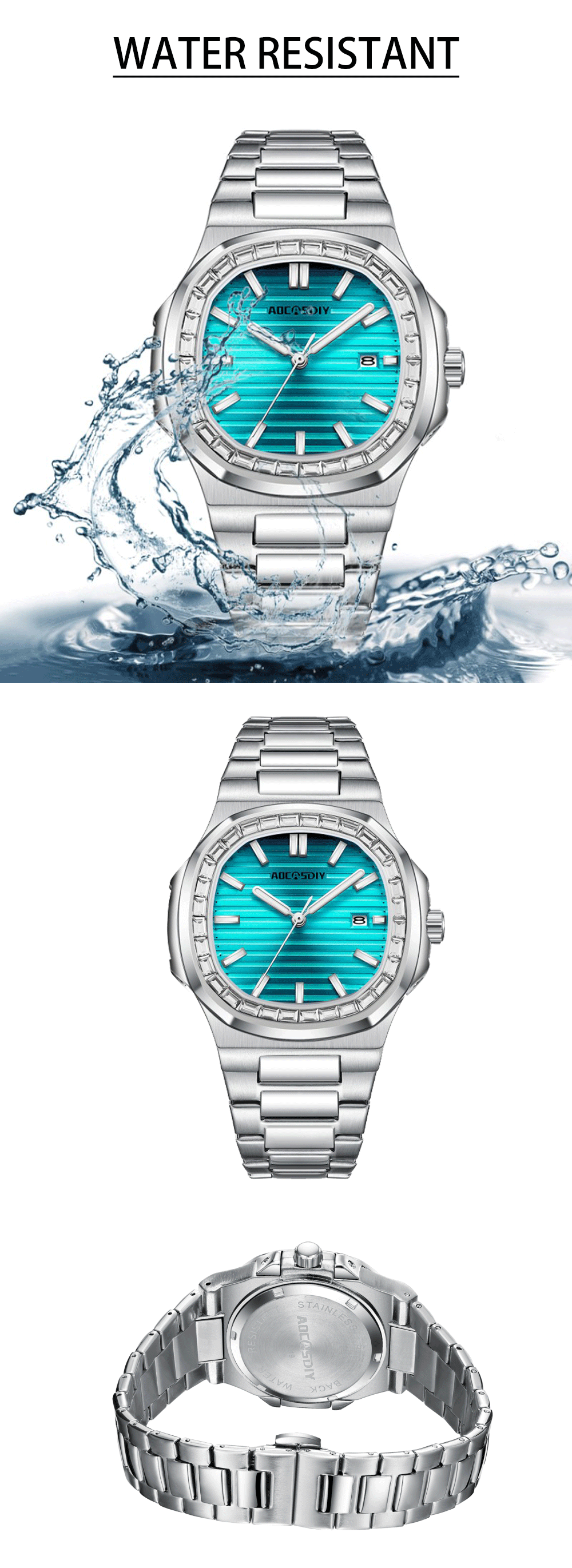 2023 New AOCASDIY Luxury Watch Business Waterproof Male Clock Luminous Date Stainless Steel Square Quartz Men Watch reloj hombre