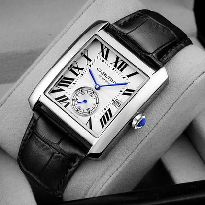 Luksusarmbåndsur til mænd – Mekanisk armbåndsur, elegant model fra et kendt mærke, firkantet urkasse i rustfrit stål, vandtæt – CARLTINY