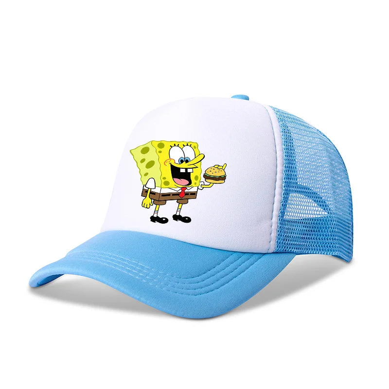 Sød SpongeBob-baseballkasket i anime-stil, rund, til børn, drenge, piger og voksne, til sport og fritid, med solskærm, justerbar, film- og tegneseriefigur, med skygge og netforing