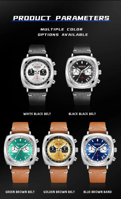 2026 New Square Watches for Men Multi-Functional Three-Eye Six-Pin Timing Waterproof Chronograph Quartz Watch Relogio Masculino