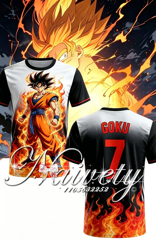 2026 New Summer Dragon Ball Classic Super Saiyan Goku Fire 3D Print Soccer Jersey Unisex Breathable Anime Short Sleeve T-shirt