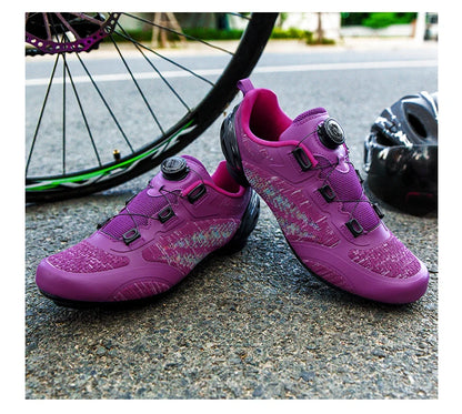 Zapatillas de ciclismo MTB para hombre y mujer T03 moradas, transpirables, de velocidad, con autocierre, para ciclismo de carretera, deporte al aire libre, competición y entrenamiento